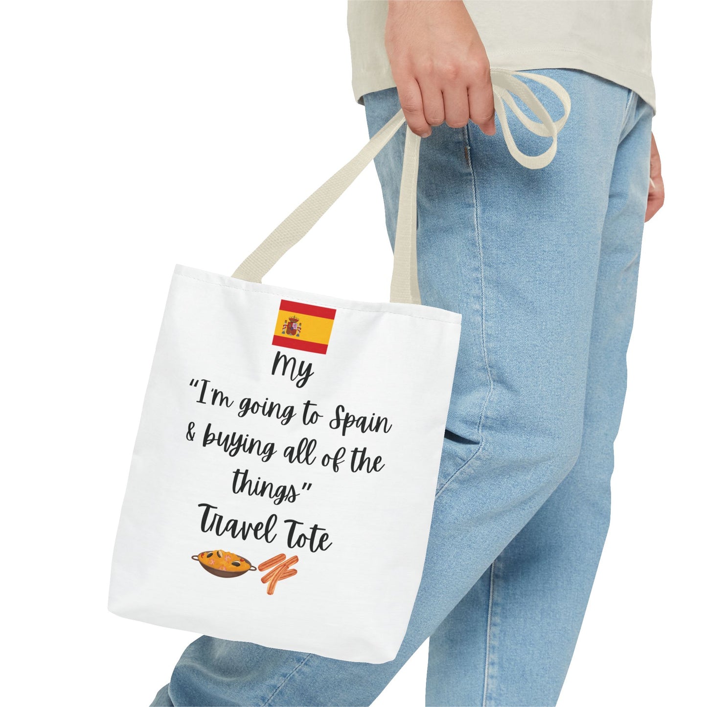Travel Tote Bag – "My I'm Going to Spain & Buying All of The Things" – Perfect for Flight Crews, Vacation, Beach, Shopping, Gift for Travelers, Adventure
