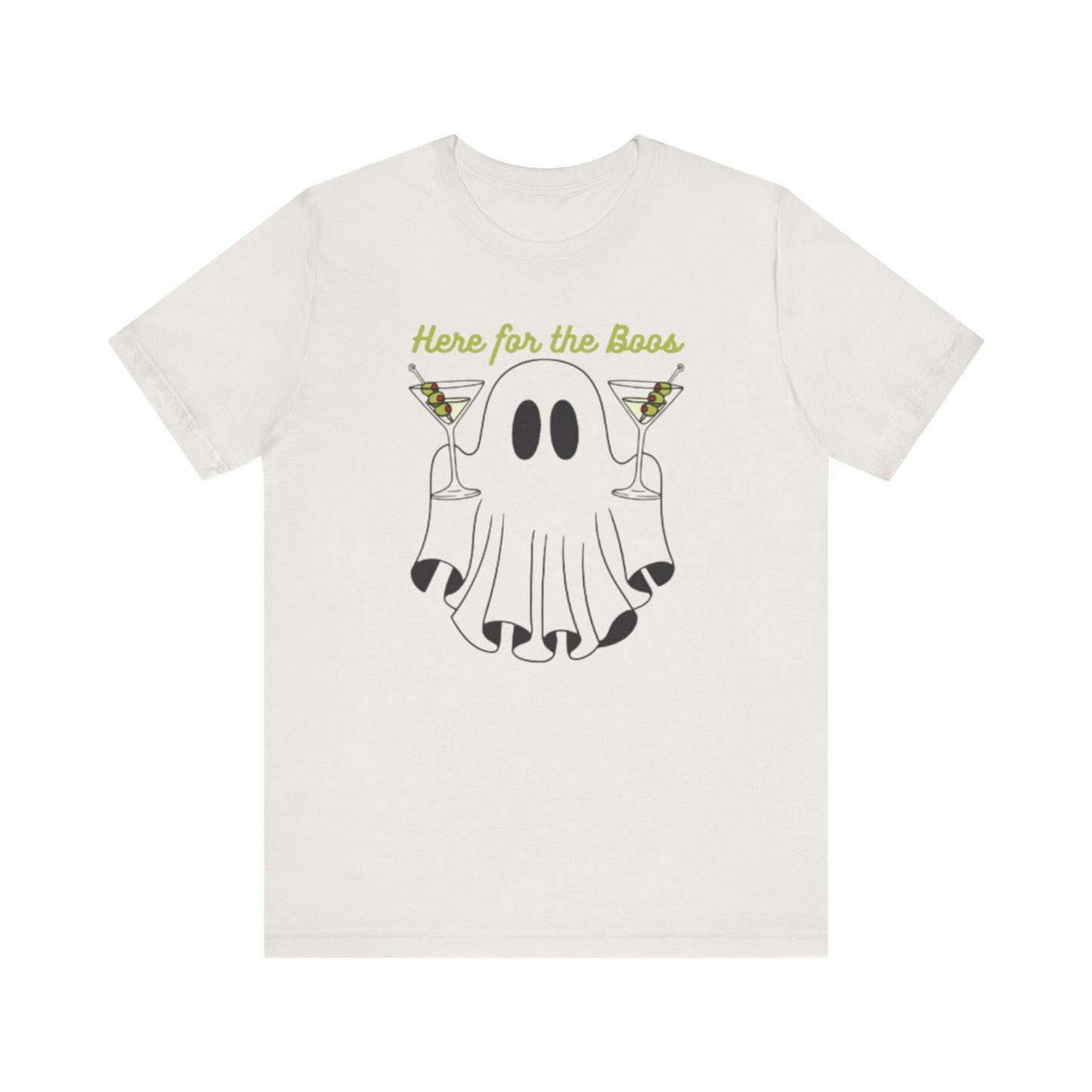 Here for the Boos Ghost Tee, Funny Halloween Shirt, Casual Unisex T-Shirt, Spooky Party Wear, Ghost Lover Gift