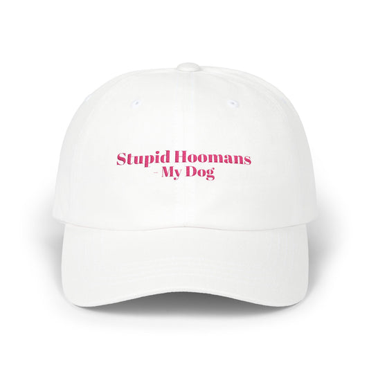 Stupid Hoomans Dad Cap - Funny Pet Lover Gift, White Baseball Hat for Dog Owners, Casual Everyday Cap, Gift for Father's Day