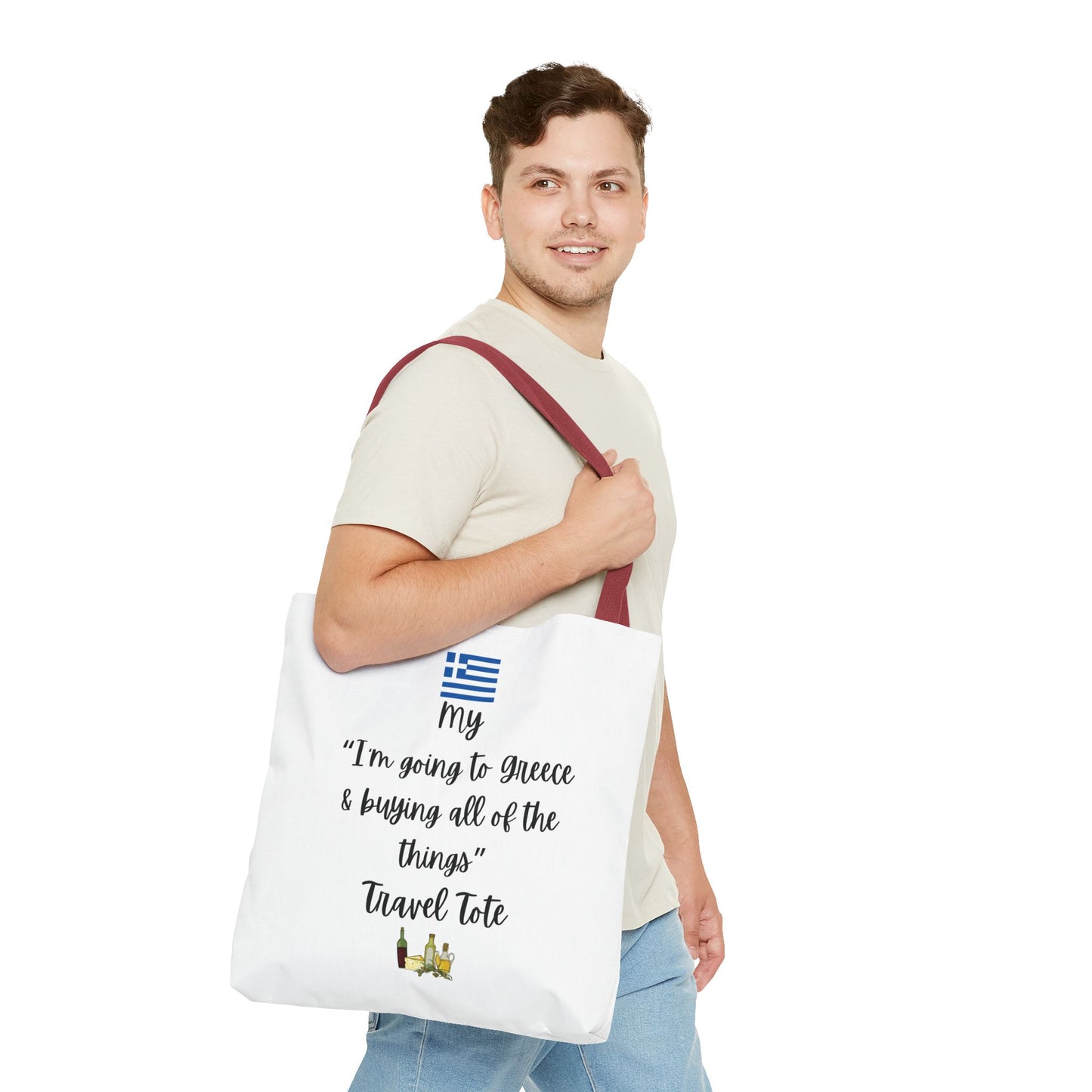 Travel Tote Bag – "My I'm Going to Greece & Buying All of The Things" – Perfect for Flight Crews, Vacation, Beach, Shopping, Gift for Travelers, Adventure