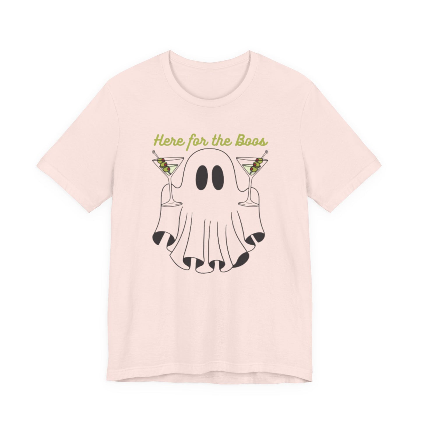 Here for the Boos Ghost Tee, Funny Halloween Shirt, Casual Unisex T-Shirt, Spooky Party Wear, Ghost Lover Gift