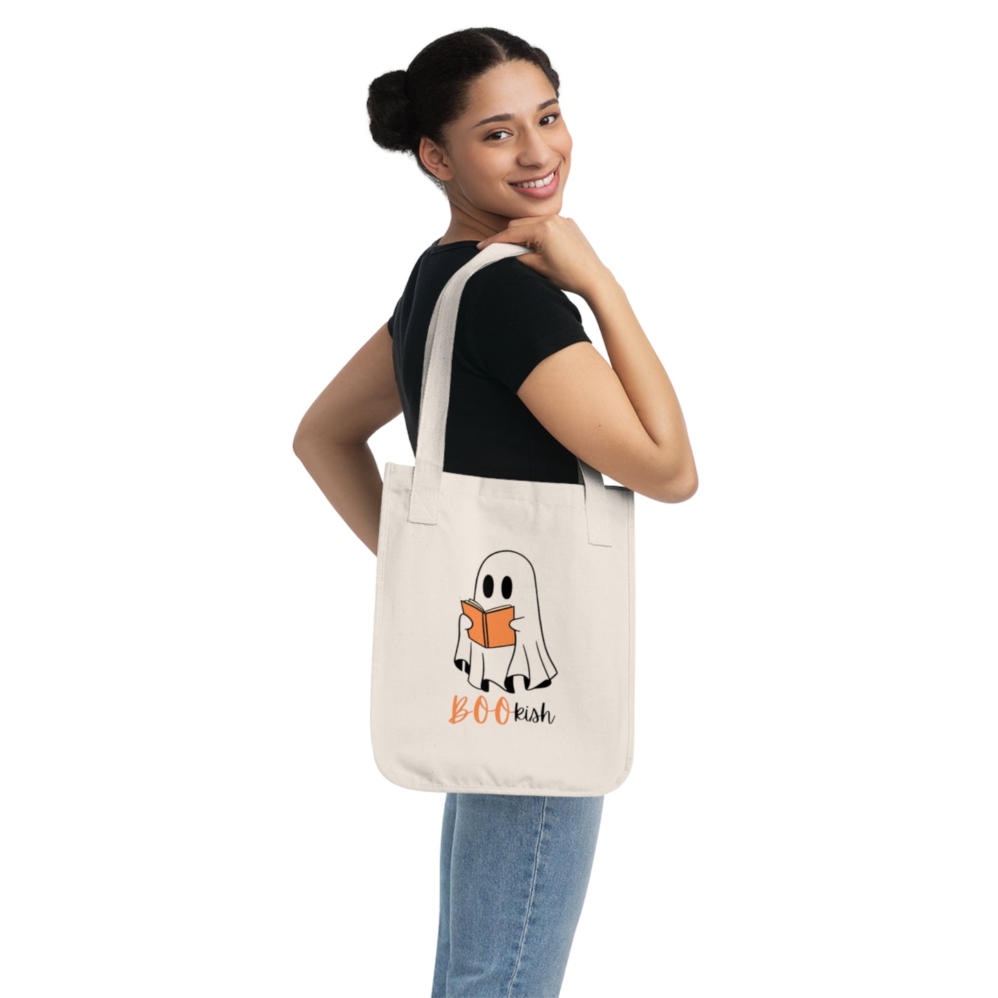 BOOkish Organic Canvas Tote Bag, Halloween Tote, Cute Ghost Bag, Eco-Friendly Shopping, Book Lover Gift, Fall Accessories