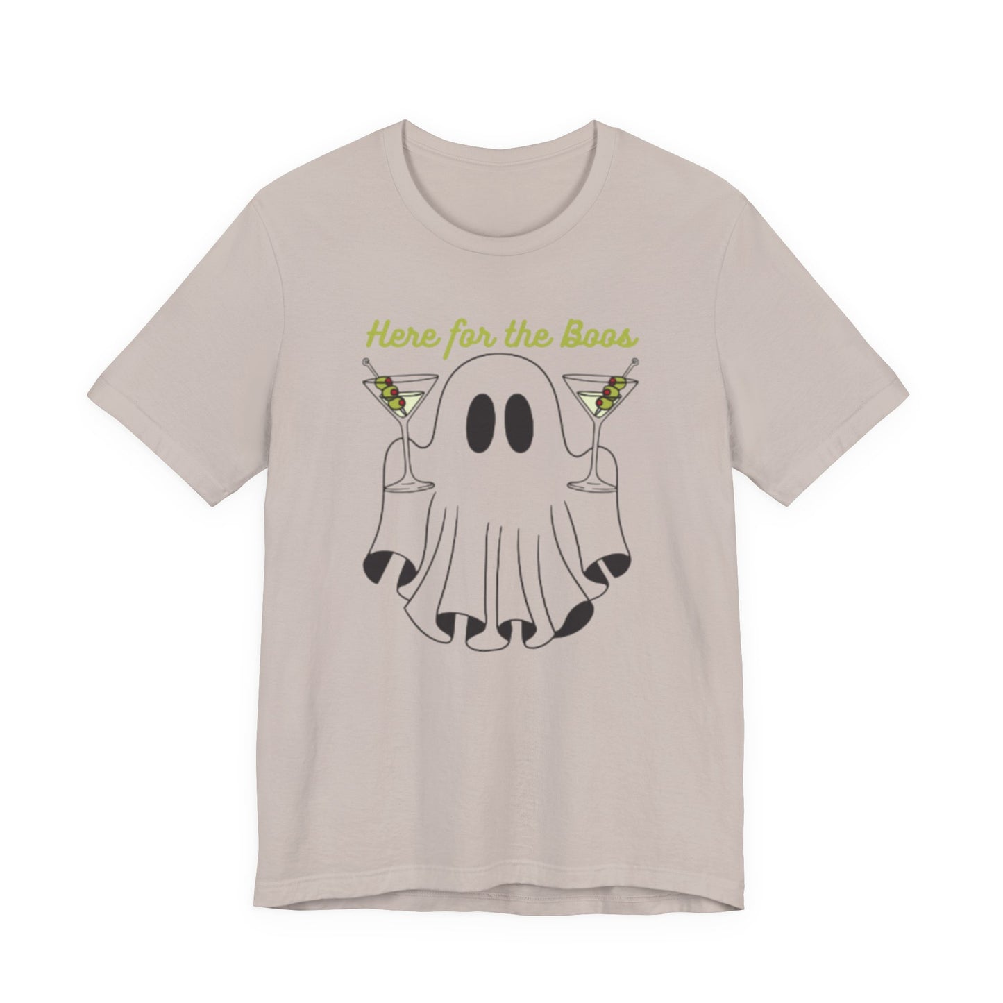 Here for the Boos Ghost Tee, Funny Halloween Shirt, Casual Unisex T-Shirt, Spooky Party Wear, Ghost Lover Gift
