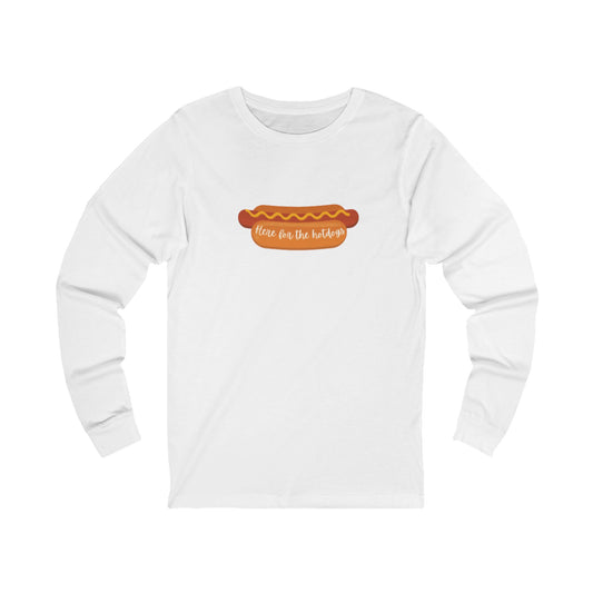 Hot Dog Themed Long Sleeve Tee, Fun Food Tee, Foodie Gift, BBQ Attire, Summer Casual Wear, Food Lover Shirt