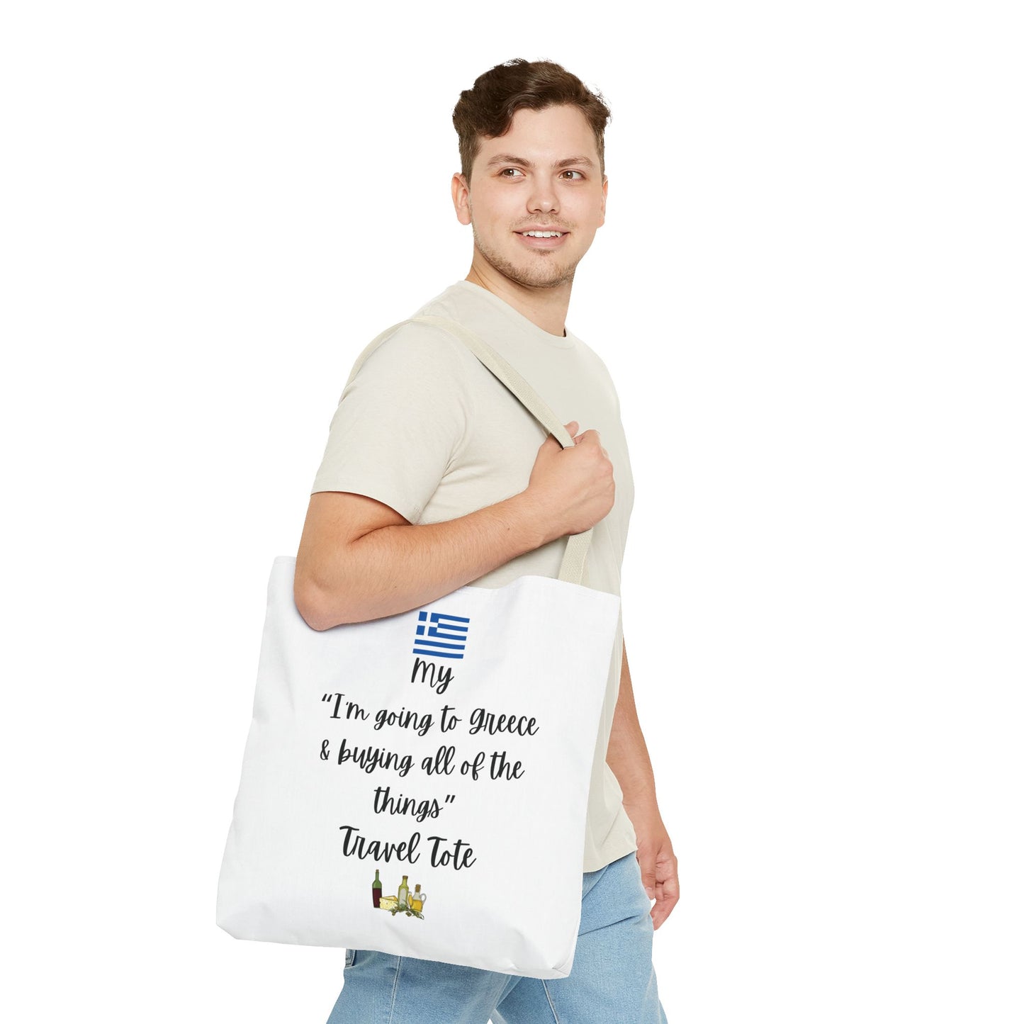 Travel Tote Bag – "My I'm Going to Greece & Buying All of The Things" – Perfect for Flight Crews, Vacation, Beach, Shopping, Gift for Travelers, Adventure