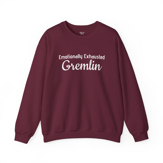 Emotionally Exhausted Gremlin Sweatshirt, Unisex Crewneck, Cozy Gift, Casual Wear, Fun Design, Halloween Fashion, Gift for Friends