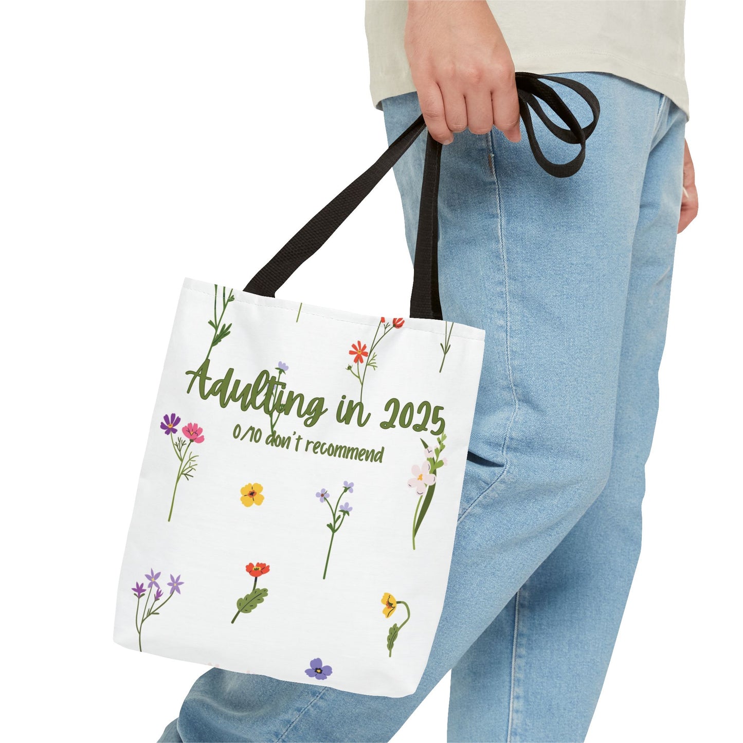 Floral Adulting Tote Bag, Funny Tote for Adults, Gift for Graduates, & People Who Hate Adulting, Everyday Carryall, Eco-Friendly Bag