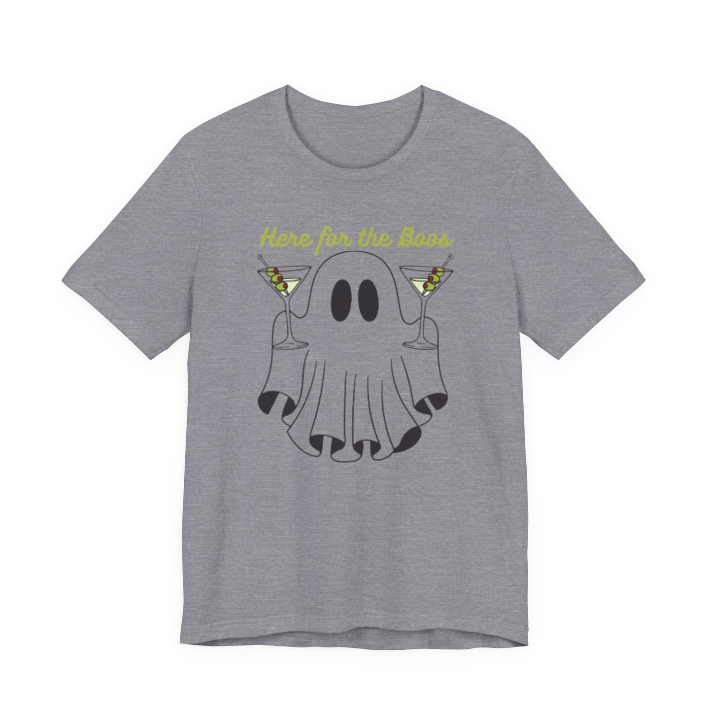 Here for the Boos Ghost Tee, Funny Halloween Shirt, Casual Unisex T-Shirt, Spooky Party Wear, Ghost Lover Gift