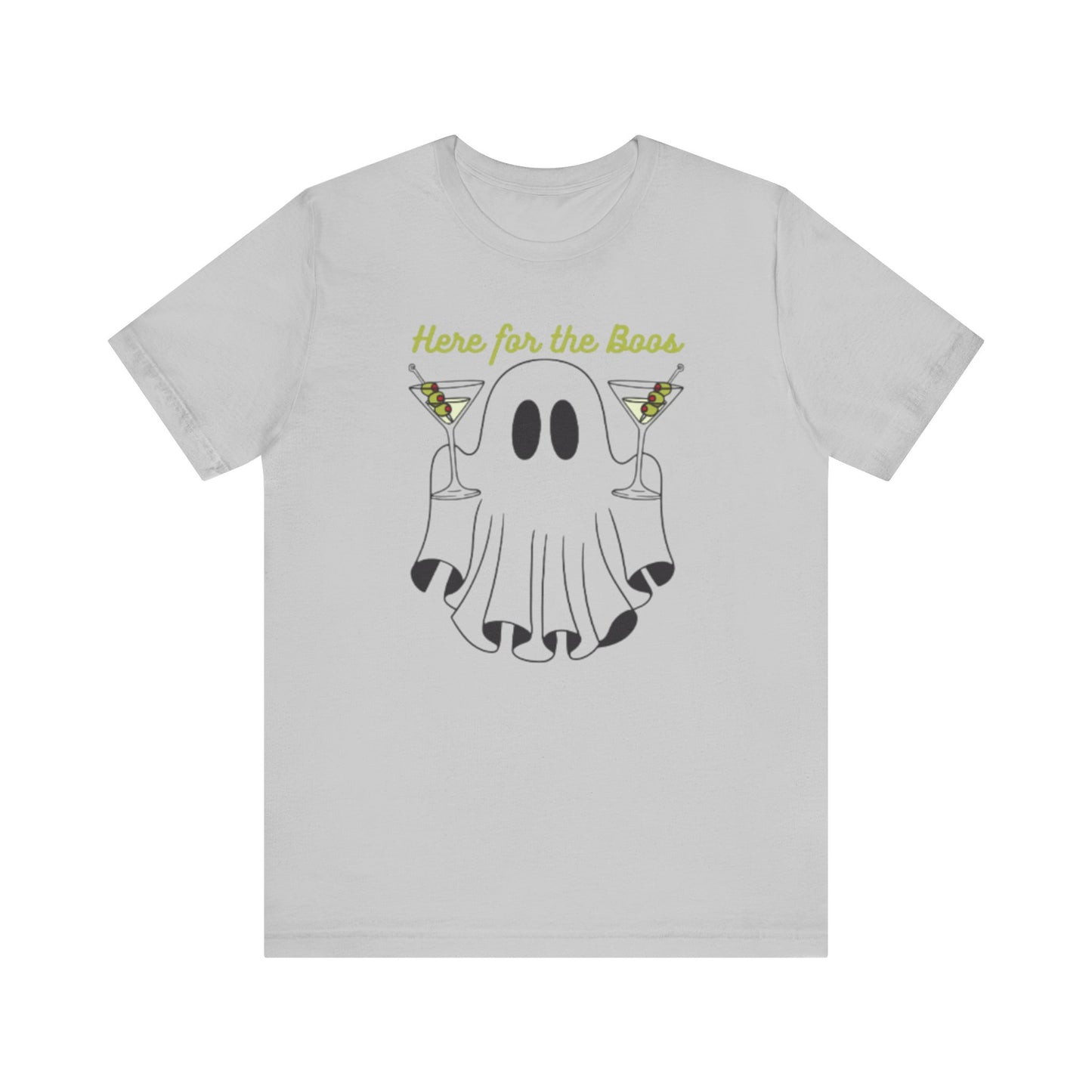 Here for the Boos Ghost Tee, Funny Halloween Shirt, Casual Unisex T-Shirt, Spooky Party Wear, Ghost Lover Gift