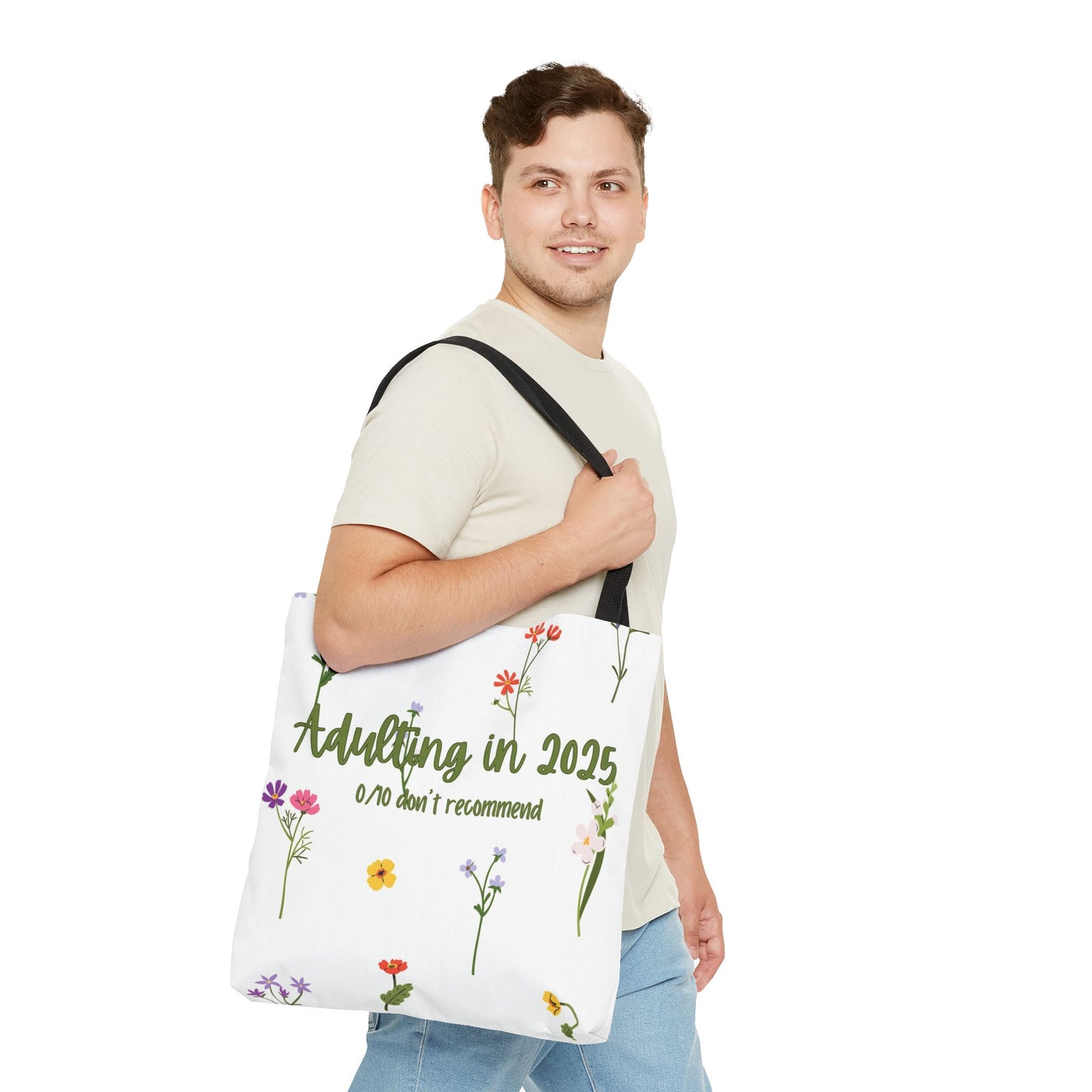 Floral Adulting Tote Bag, Funny Tote for Adults, Gift for Graduates, & People Who Hate Adulting, Everyday Carryall, Eco-Friendly Bag