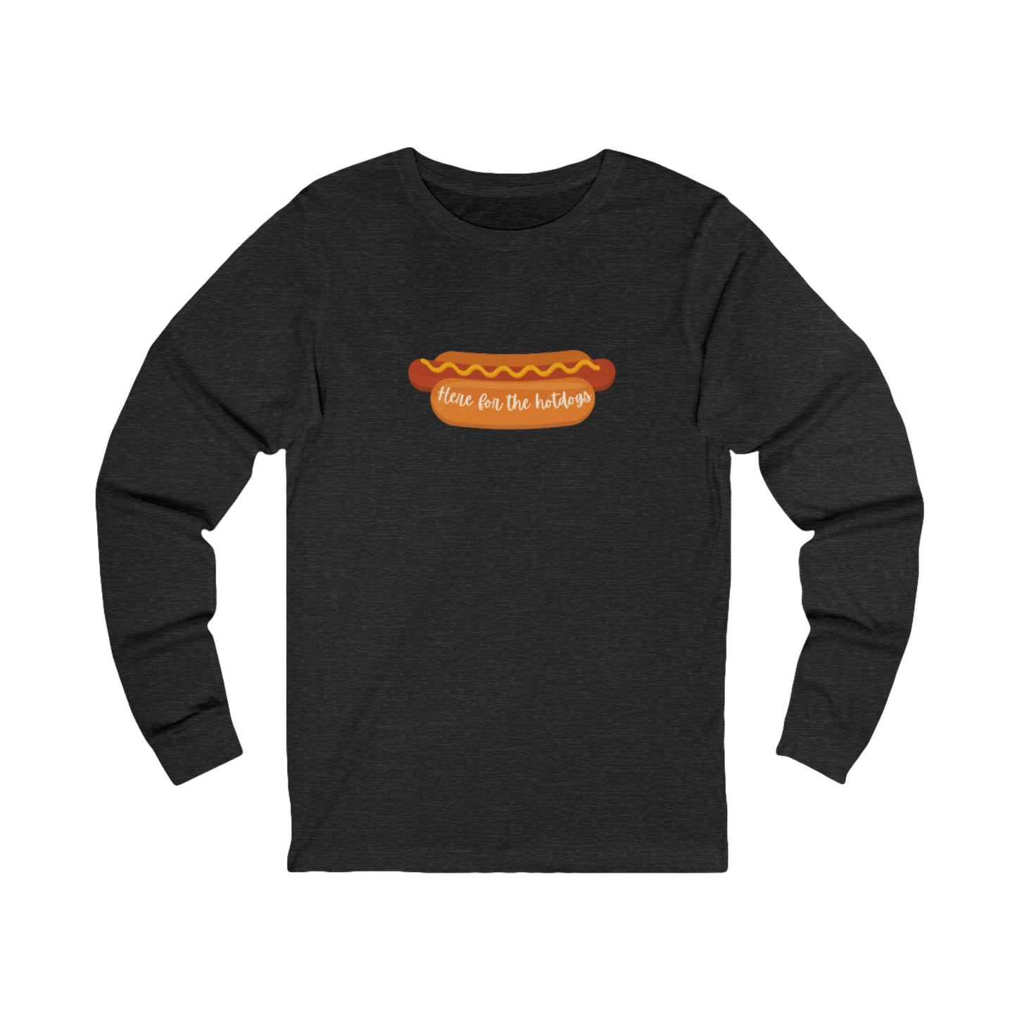Hot Dog Themed Long Sleeve Tee, Fun Food Tee, Foodie Gift, BBQ Attire, Summer Casual Wear, Food Lover Shirt