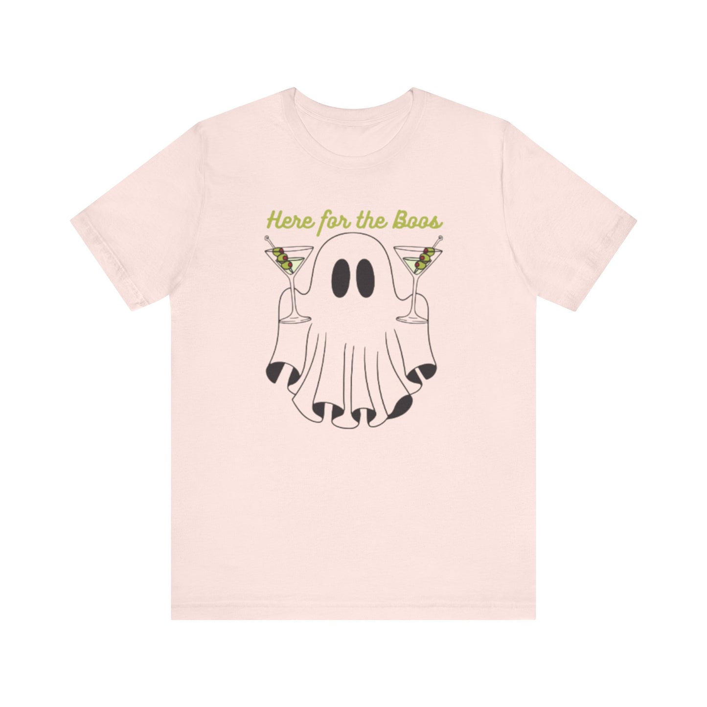 Here for the Boos Ghost Tee, Funny Halloween Shirt, Casual Unisex T-Shirt, Spooky Party Wear, Ghost Lover Gift