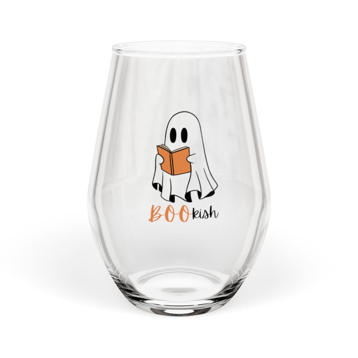 Ghostly BOOkish Stemless Wine Glass, Halloween Gift, Wine Lover's Glass, Halloween Decor, Fun Glassware, Novelty Drinkware