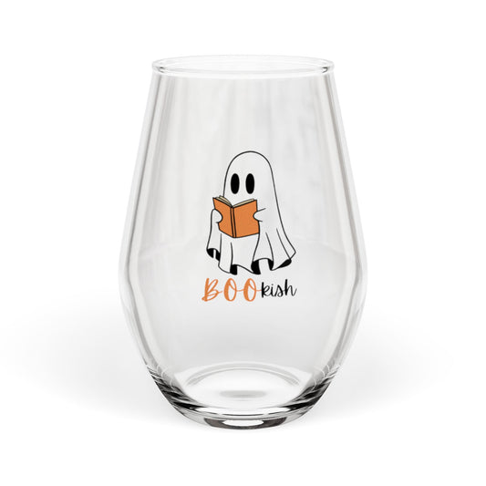 Ghostly BOOkish Stemless Wine Glass, Halloween Gift, Wine Lover's Glass, Halloween Decor, Fun Glassware, Novelty Drinkware
