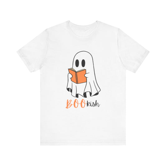 BOOkish Ghost Reading Unisex Tee, Cute Halloween Shirt, Autumn Apparel, Ghost Lover Gift, Spooky Reading T-Shirt