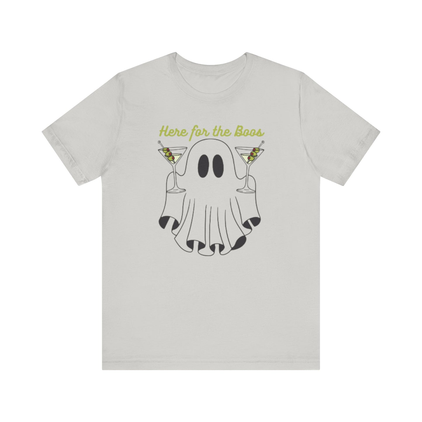 Here for the Boos Ghost Tee, Funny Halloween Shirt, Casual Unisex T-Shirt, Spooky Party Wear, Ghost Lover Gift