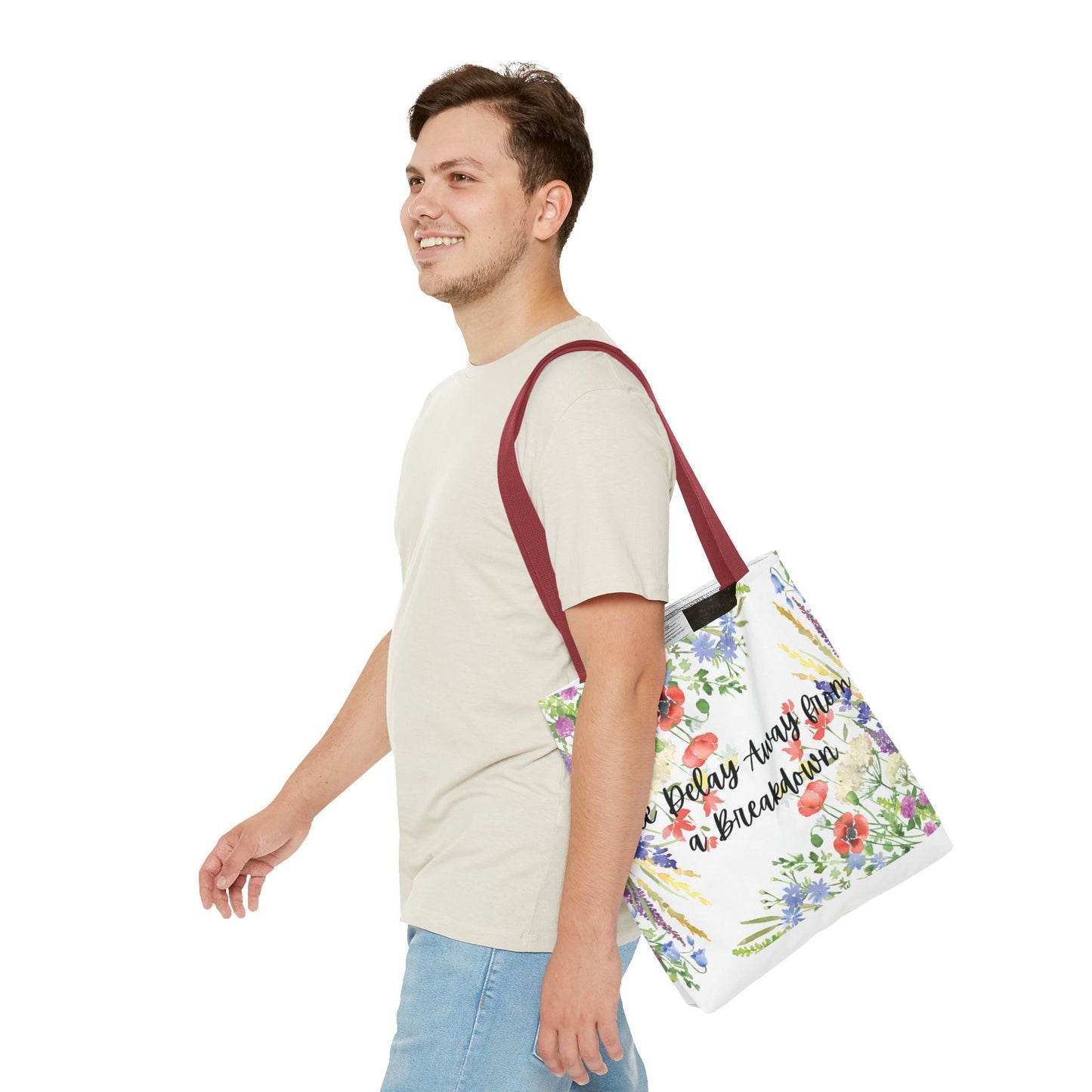 Floral "One Delay Away from a Breakdown" Tote Bag- perfect gift for any human with emotions.