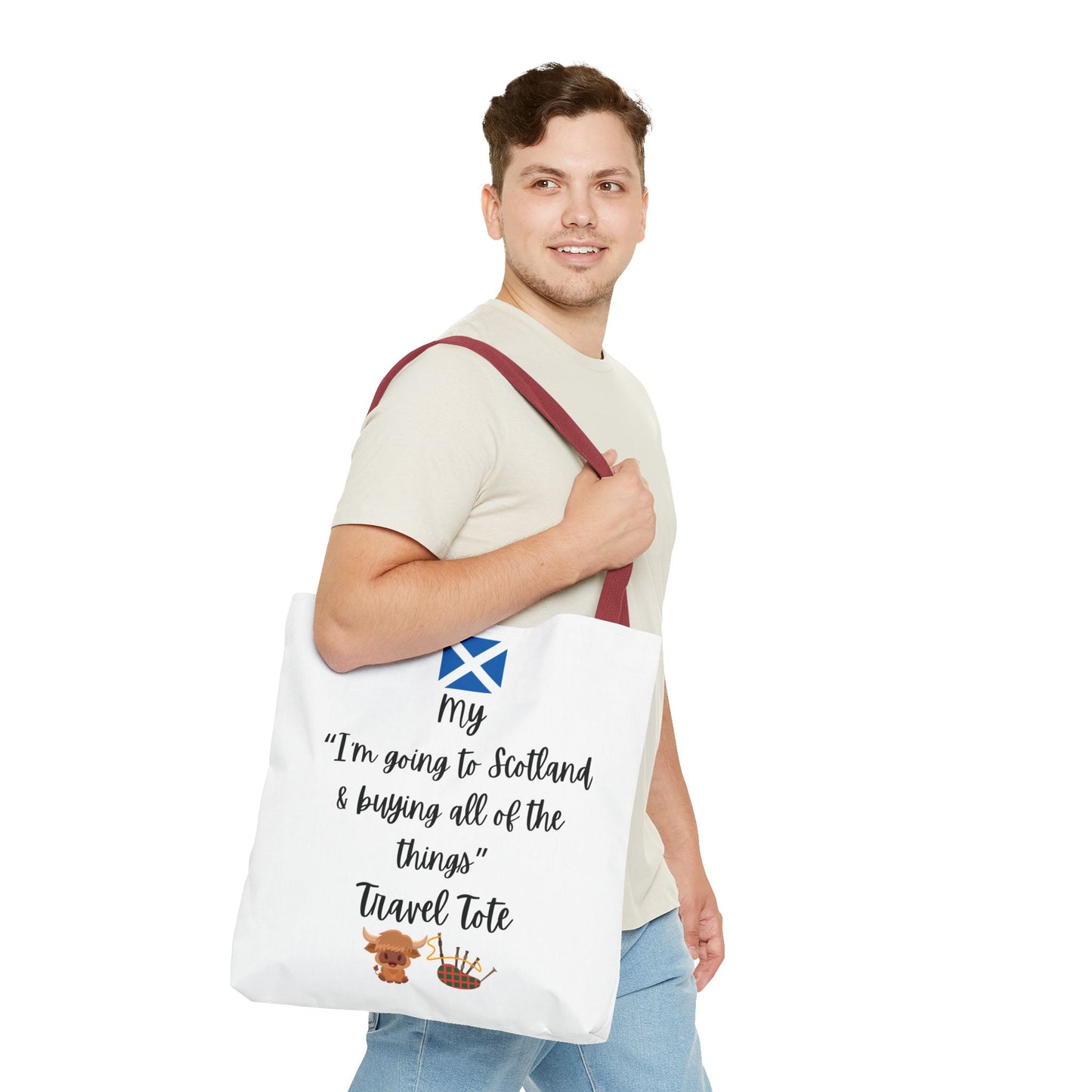 Travel Tote Bag – "My I'm Going to Scotland & Buying All of The Things" – Perfect for Flight Crews, Vacation, Beach, Shopping, Gift for Travelers, Adventure