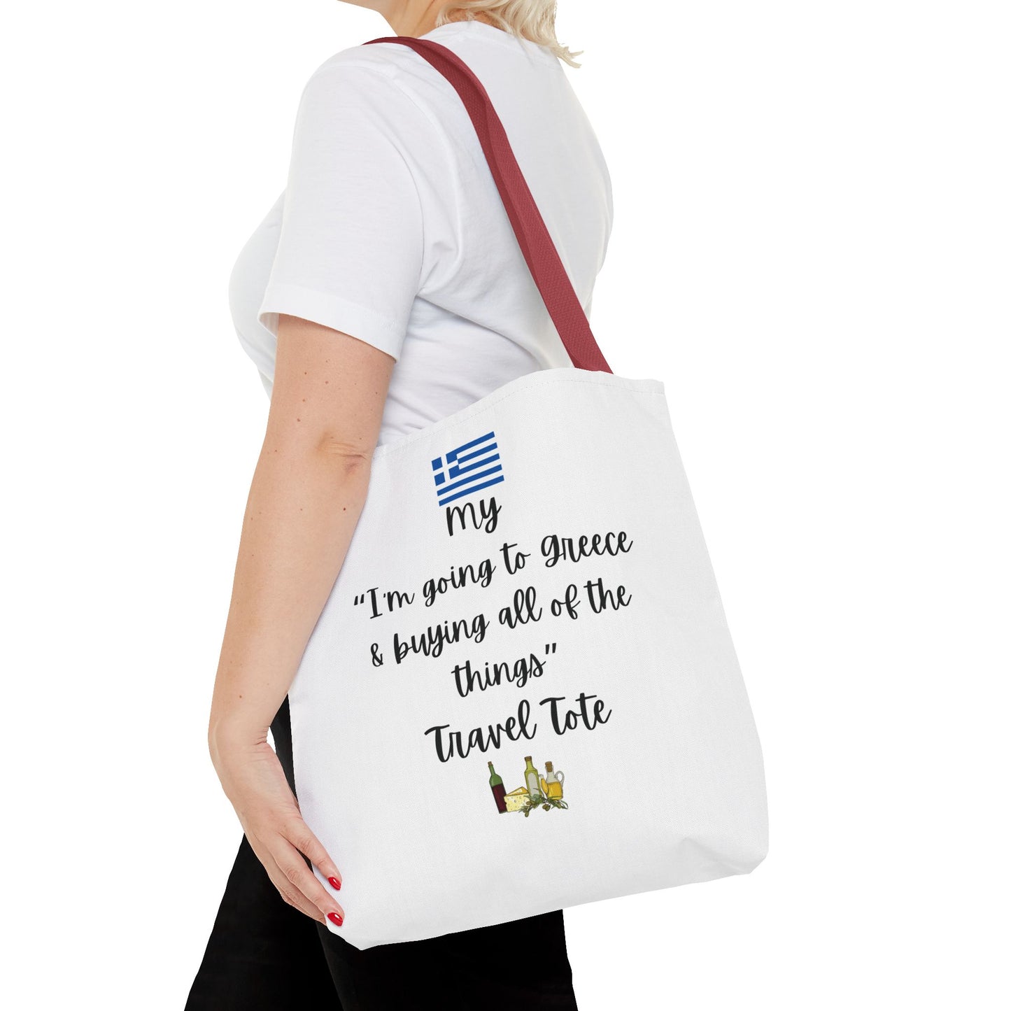Travel Tote Bag – "My I'm Going to Greece & Buying All of The Things" – Perfect for Flight Crews, Vacation, Beach, Shopping, Gift for Travelers, Adventure