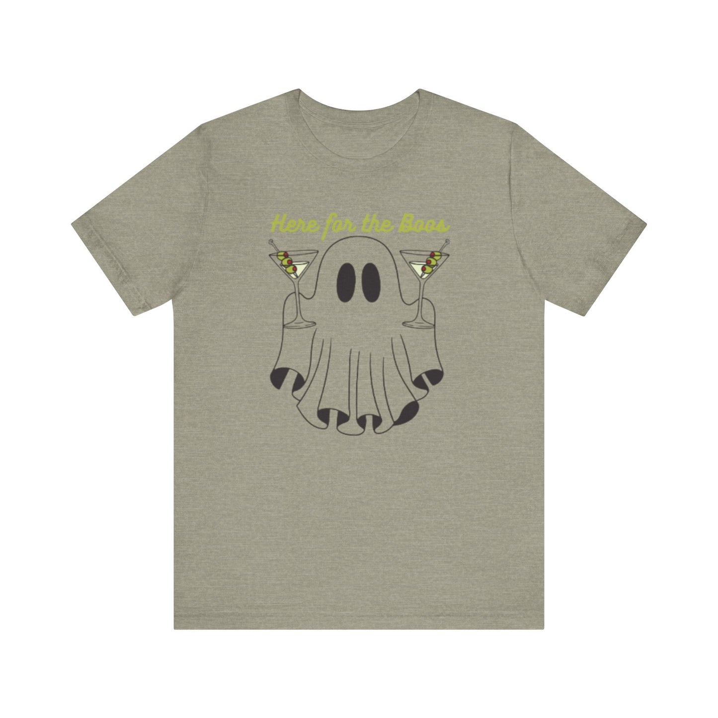 Here for the Boos Ghost Tee, Funny Halloween Shirt, Casual Unisex T-Shirt, Spooky Party Wear, Ghost Lover Gift