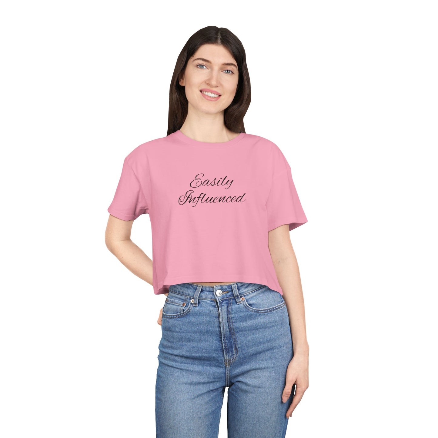 Easily Influenced Crop Tee- Funny Millennial, Gen Z Crop Top, Sarcastic Shirt for Impulse Shoppers, Social Media Addict Gift