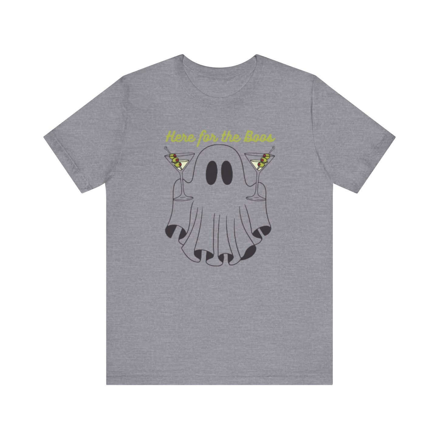 Here for the Boos Ghost Tee, Funny Halloween Shirt, Casual Unisex T-Shirt, Spooky Party Wear, Ghost Lover Gift