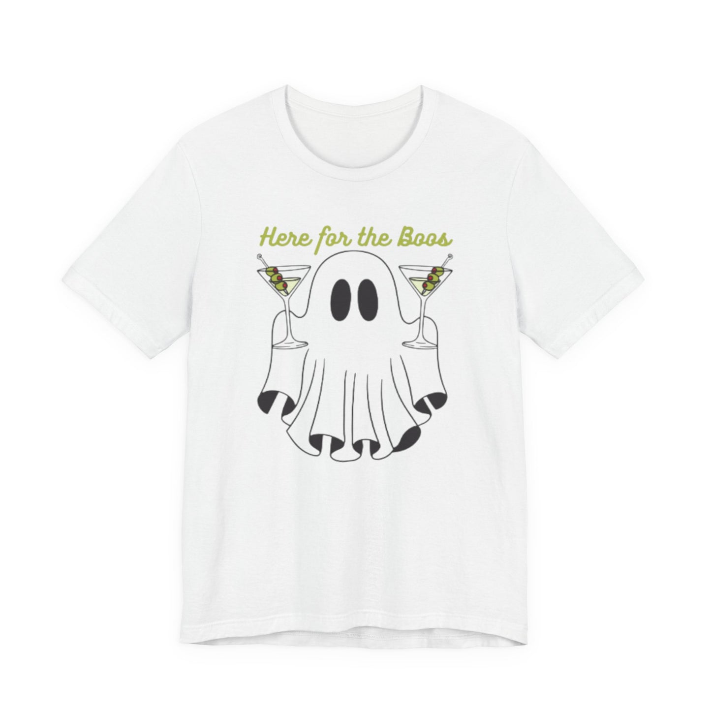 Here for the Boos Ghost Tee, Funny Halloween Shirt, Casual Unisex T-Shirt, Spooky Party Wear, Ghost Lover Gift