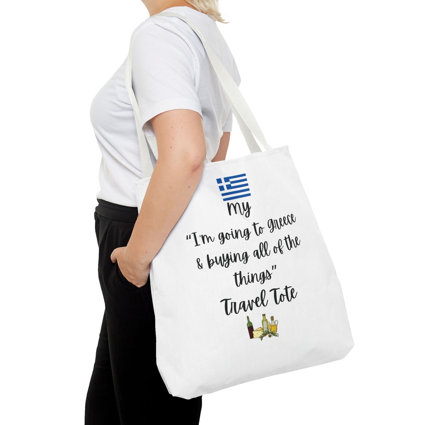 Travel Tote Bag – "My I'm Going to Greece & Buying All of The Things" – Perfect for Flight Crews, Vacation, Beach, Shopping, Gift for Travelers, Adventure