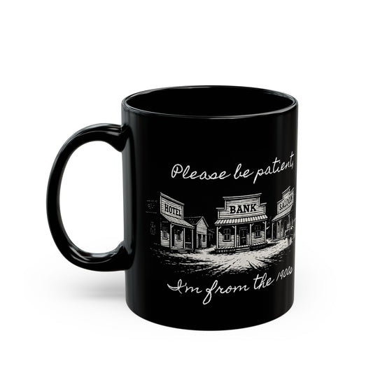 Vintage Western Saloon Black Mug- Funny Millennial Coffee Cup, Retro Humor Gift for Gen X or Elder Millennials