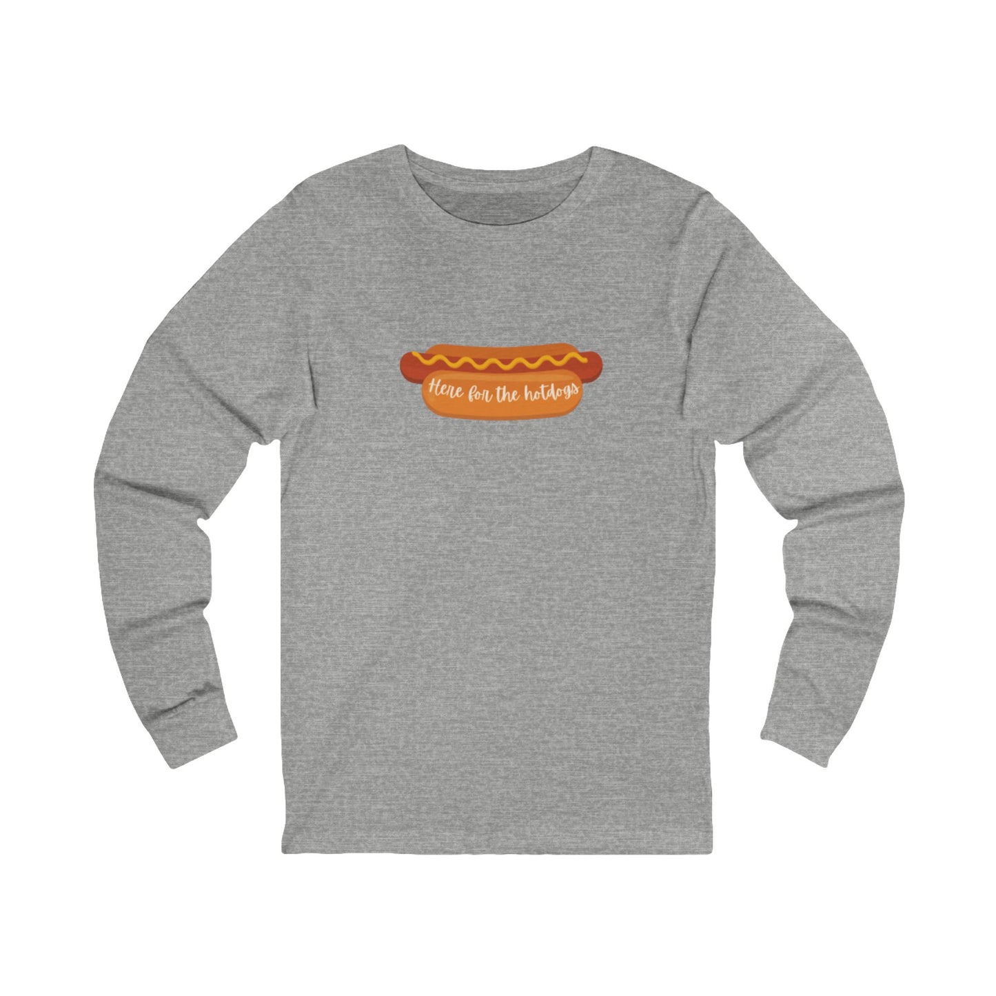 Hot Dog Themed Long Sleeve Tee, Fun Food Tee, Foodie Gift, BBQ Attire, Summer Casual Wear, Food Lover Shirt