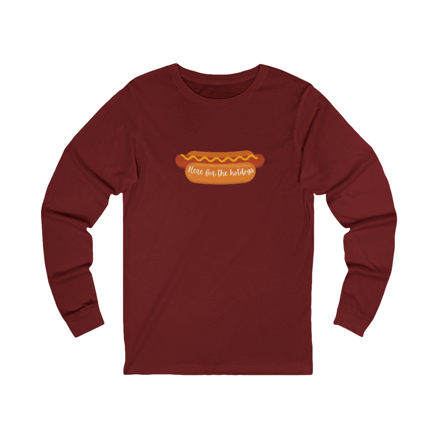 Hot Dog Themed Long Sleeve Tee, Fun Food Tee, Foodie Gift, BBQ Attire, Summer Casual Wear, Food Lover Shirt