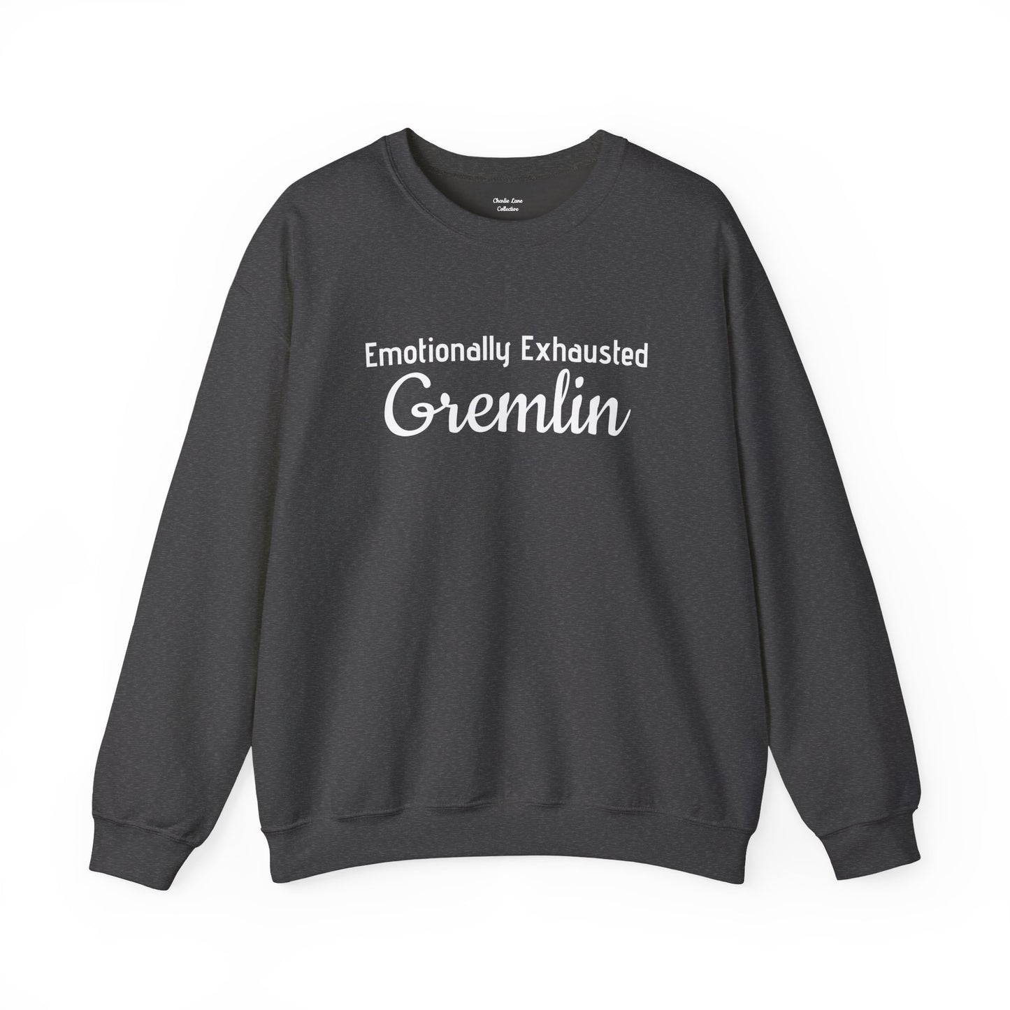 Emotionally Exhausted Gremlin Sweatshirt, Unisex Crewneck, Cozy Gift, Casual Wear, Fun Design, Halloween Fashion, Gift for Friends