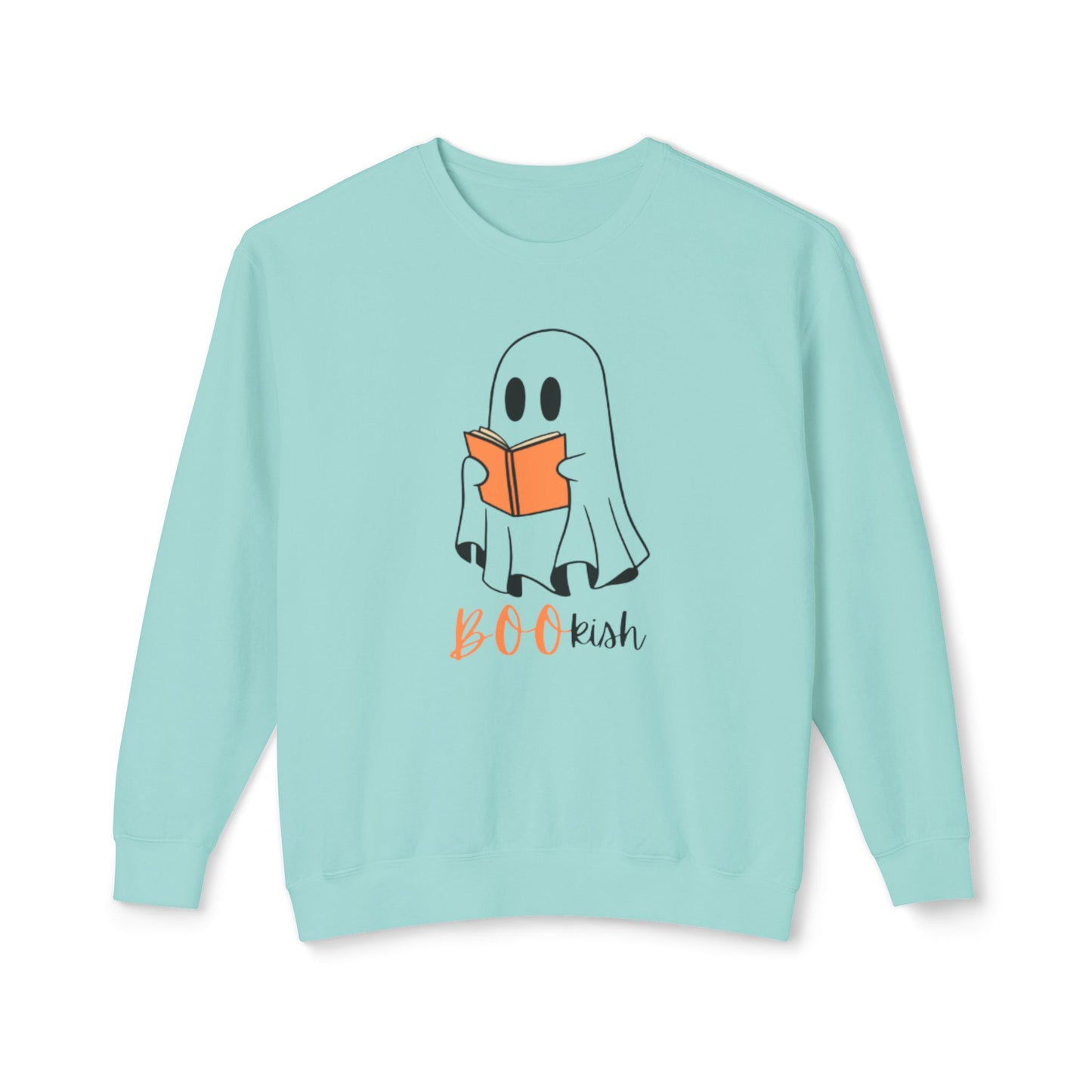 BOOkish Ghost Crewneck Sweatshirt | Lightweight Sweatshirt for Book Lovers | Halloween Apparel, Cozy Sweater, Fall Fashion, Gift Idea