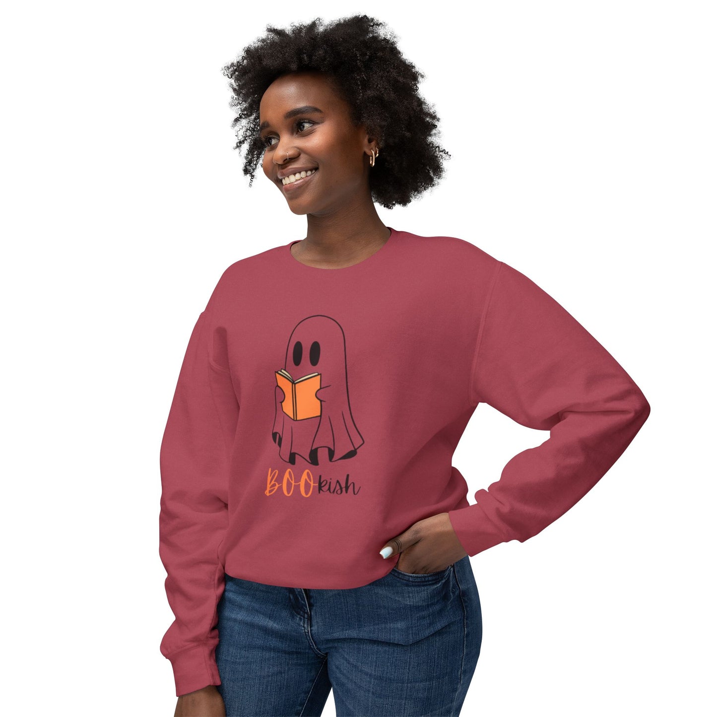 BOOkish Ghost Crewneck Sweatshirt | Lightweight Sweatshirt for Book Lovers | Halloween Apparel, Cozy Sweater, Fall Fashion, Gift Idea