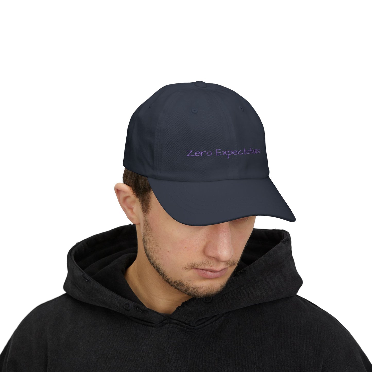 Zero Expectations Cap- Sarcastic Embroidered Cap, Funny Minimalist Hat, Low-Energy Mood Gift for the Barely Hanging On Club