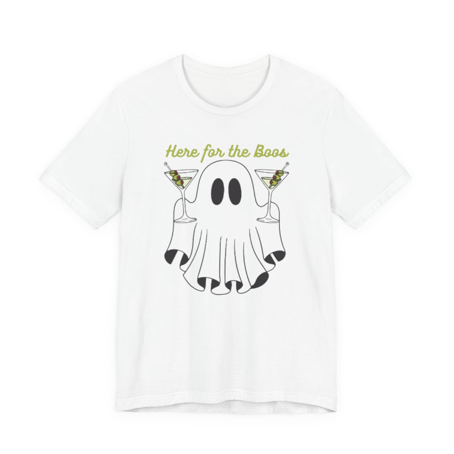 Here for the Boos Ghost Tee, Funny Halloween Shirt, Casual Unisex T-Shirt, Spooky Party Wear, Ghost Lover Gift
