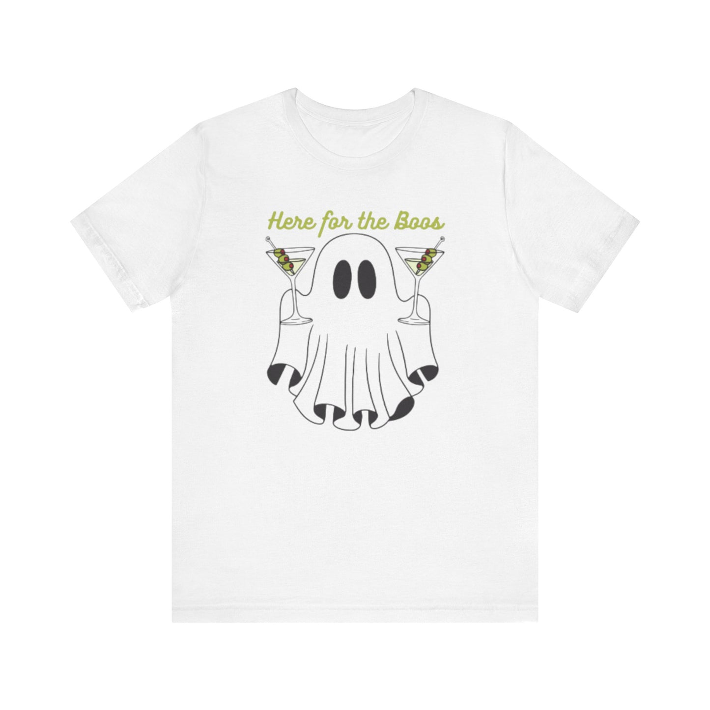 Here for the Boos Ghost Tee, Funny Halloween Shirt, Casual Unisex T-Shirt, Spooky Party Wear, Ghost Lover Gift