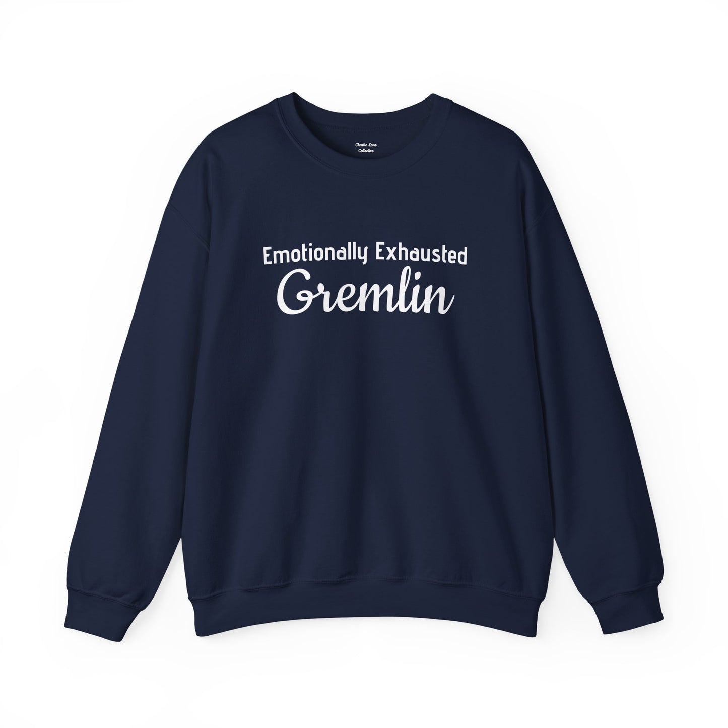 Emotionally Exhausted Gremlin Sweatshirt, Unisex Crewneck, Cozy Gift, Casual Wear, Fun Design, Halloween Fashion, Gift for Friends
