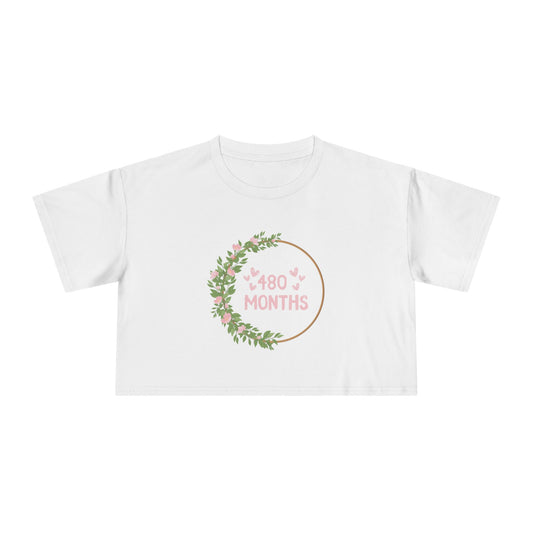 Floral Celebration Women's Crop Tee, 480 Months Anniversary Shirt, Gift for Her, Summer Outfit, Casual Wear, Trendy Crop Top