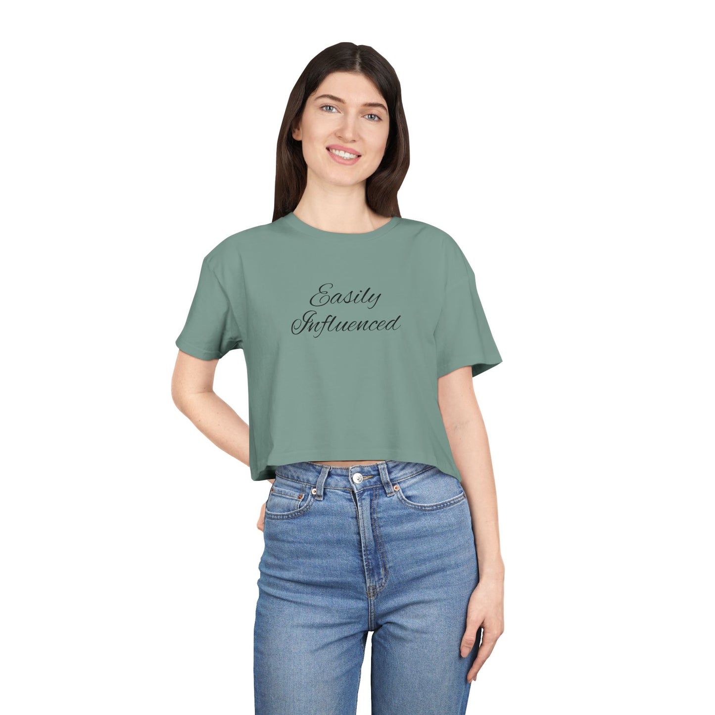 Easily Influenced Crop Tee- Funny Millennial, Gen Z Crop Top, Sarcastic Shirt for Impulse Shoppers, Social Media Addict Gift