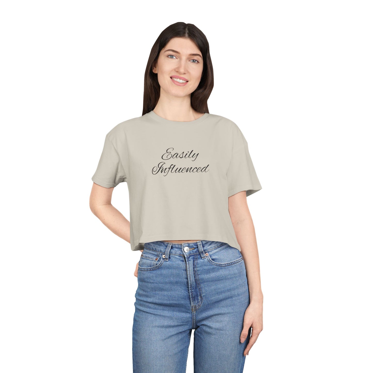 Easily Influenced Crop Tee- Funny Millennial, Gen Z Crop Top, Sarcastic Shirt for Impulse Shoppers, Social Media Addict Gift