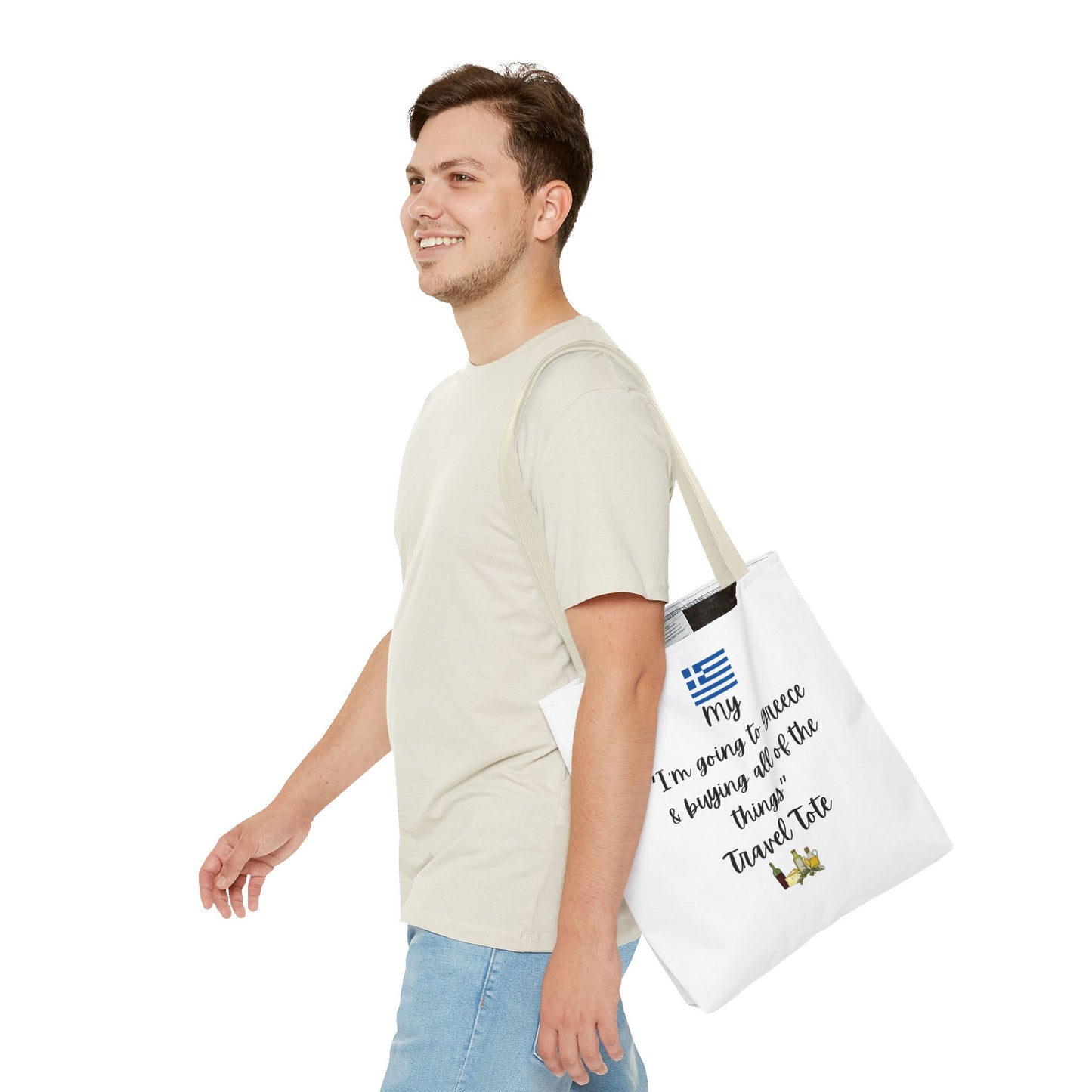 Travel Tote Bag – "My I'm Going to Greece & Buying All of The Things" – Perfect for Flight Crews, Vacation, Beach, Shopping, Gift for Travelers, Adventure