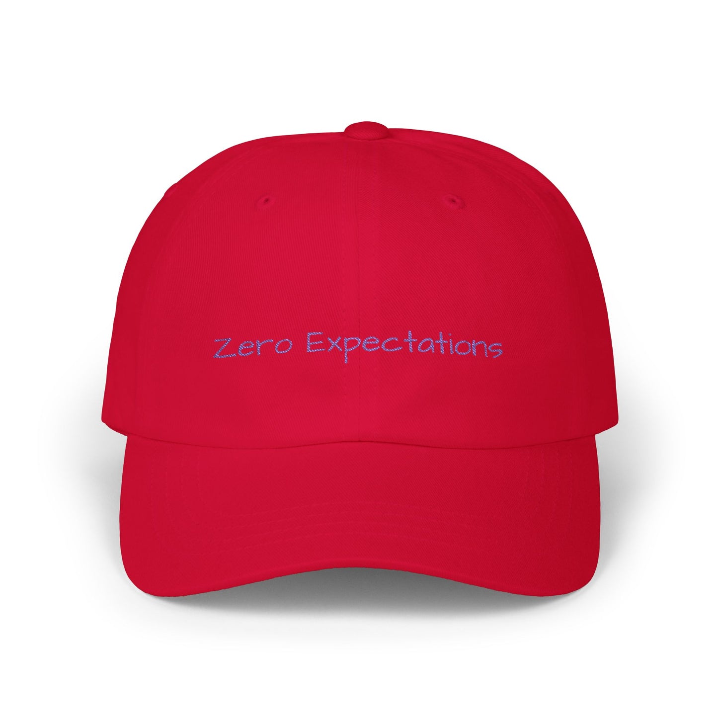 Zero Expectations Cap- Sarcastic Embroidered Cap, Funny Minimalist Hat, Low-Energy Mood Gift for the Barely Hanging On Club