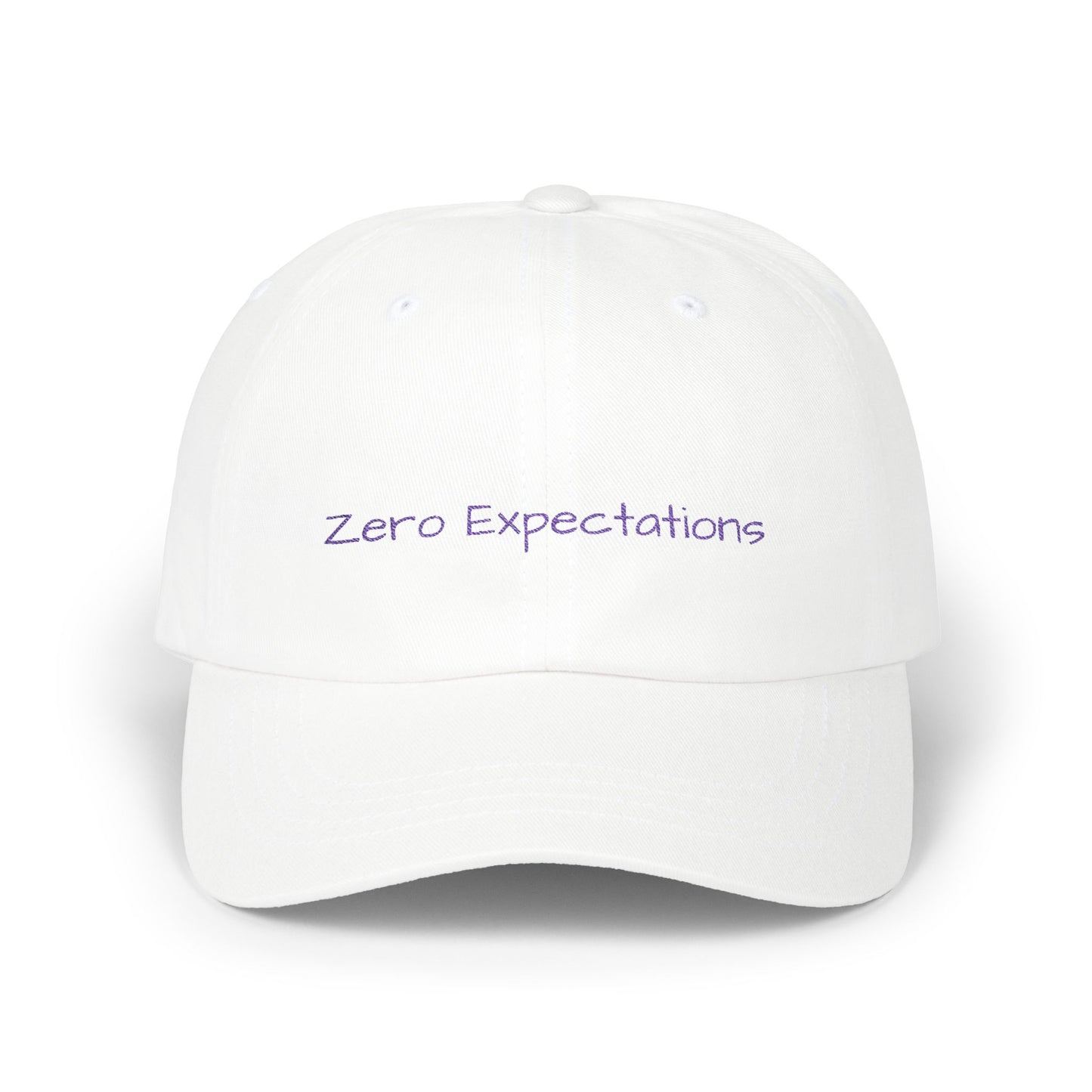 Zero Expectations Cap- Sarcastic Embroidered Cap, Funny Minimalist Hat, Low-Energy Mood Gift for the Barely Hanging On Club