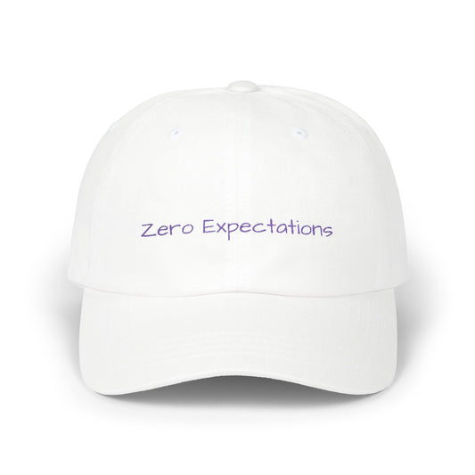Zero Expectations Cap- Sarcastic Embroidered Cap, Funny Minimalist Hat, Low-Energy Mood Gift for the Barely Hanging On Club