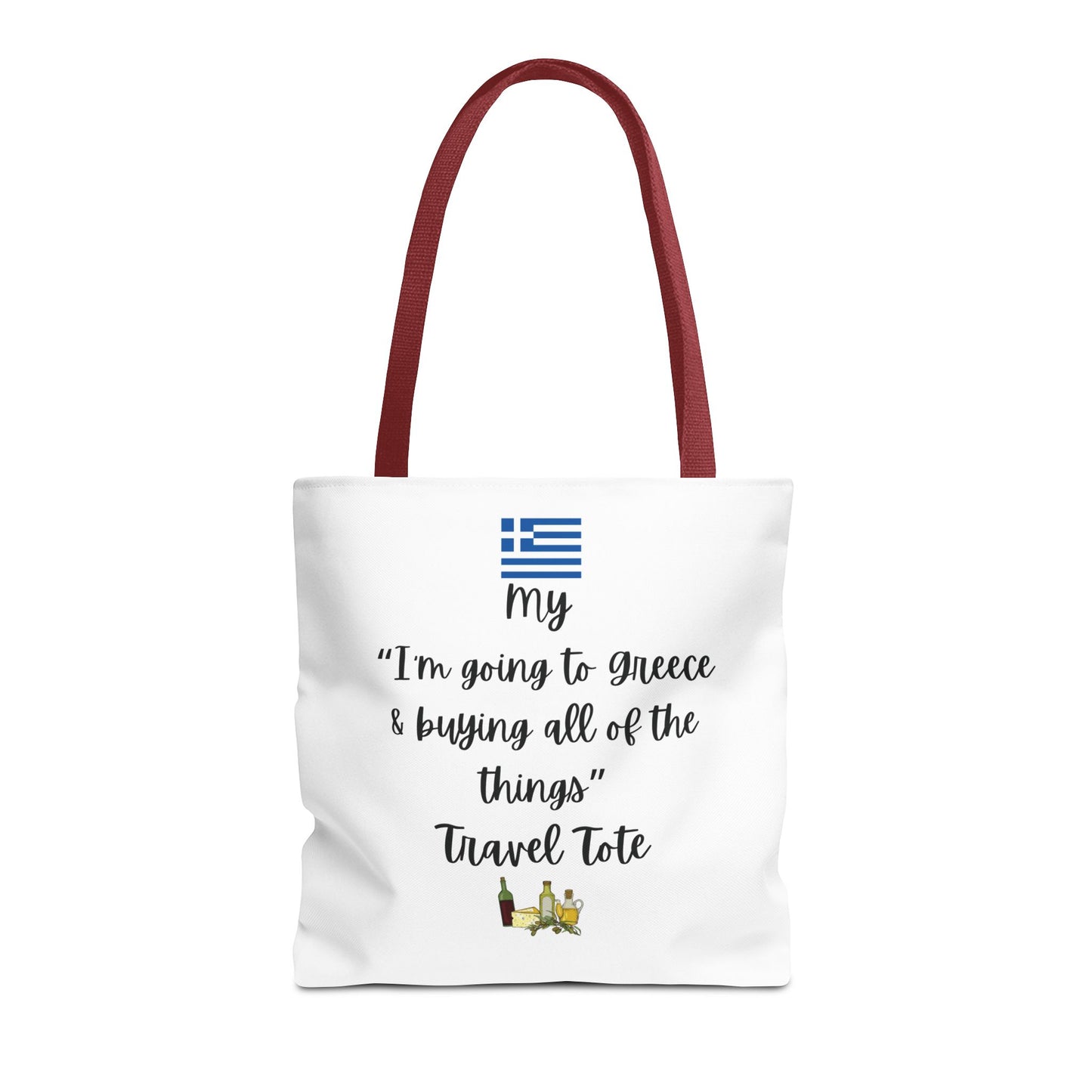 Travel Tote Bag – "My I'm Going to Greece & Buying All of The Things" – Perfect for Flight Crews, Vacation, Beach, Shopping, Gift for Travelers, Adventure