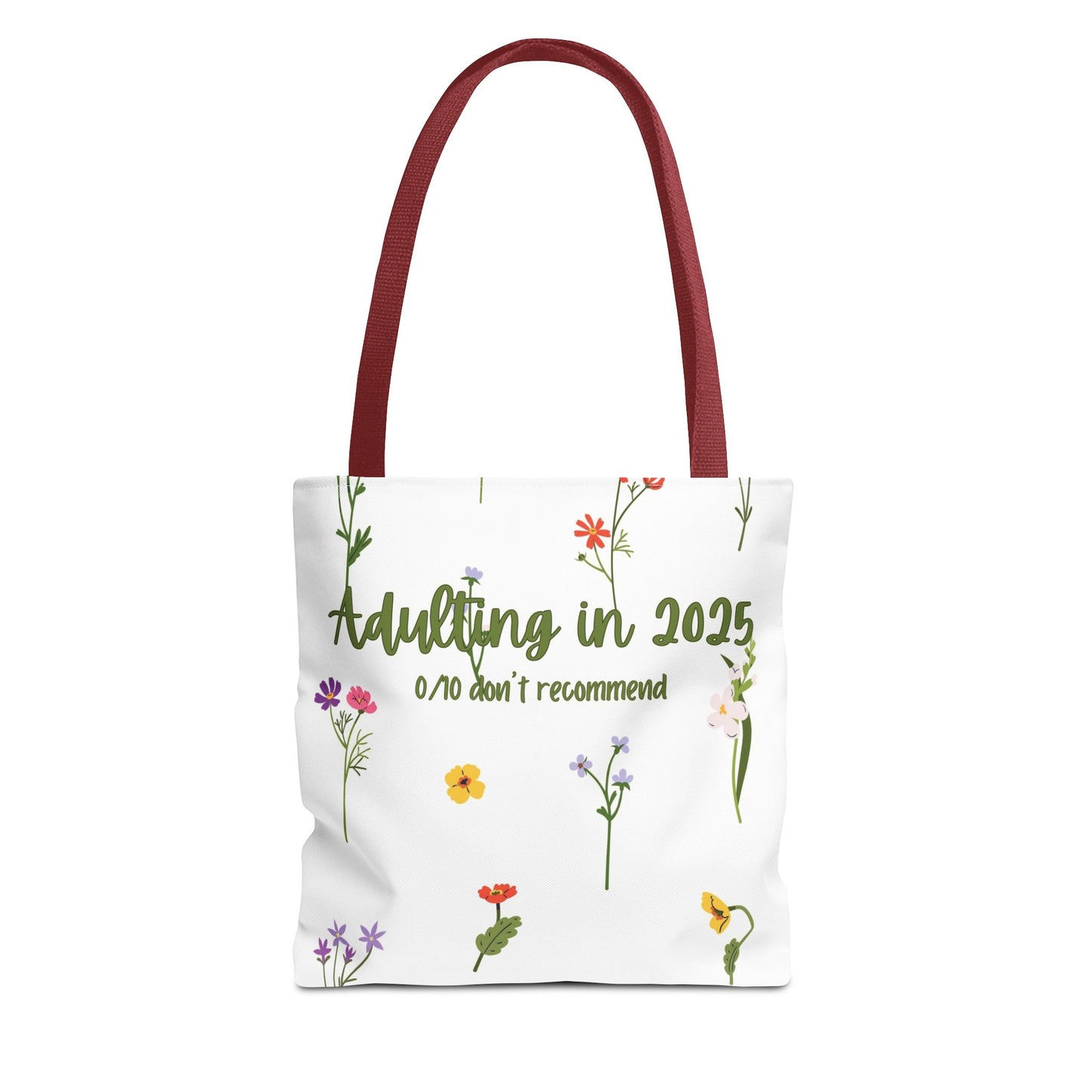 Floral Adulting Tote Bag, Funny Tote for Adults, Gift for Graduates, & People Who Hate Adulting, Everyday Carryall, Eco-Friendly Bag