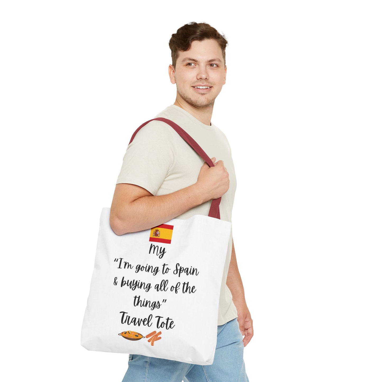 Travel Tote Bag – "My I'm Going to Spain & Buying All of The Things" – Perfect for Flight Crews, Vacation, Beach, Shopping, Gift for Travelers, Adventure