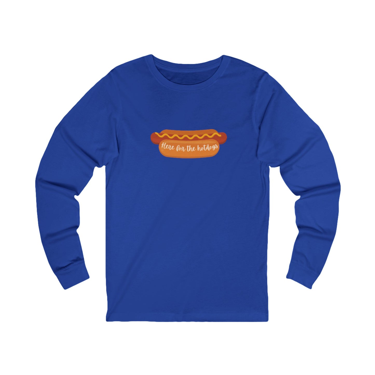 Hot Dog Themed Long Sleeve Tee, Fun Food Tee, Foodie Gift, BBQ Attire, Summer Casual Wear, Food Lover Shirt