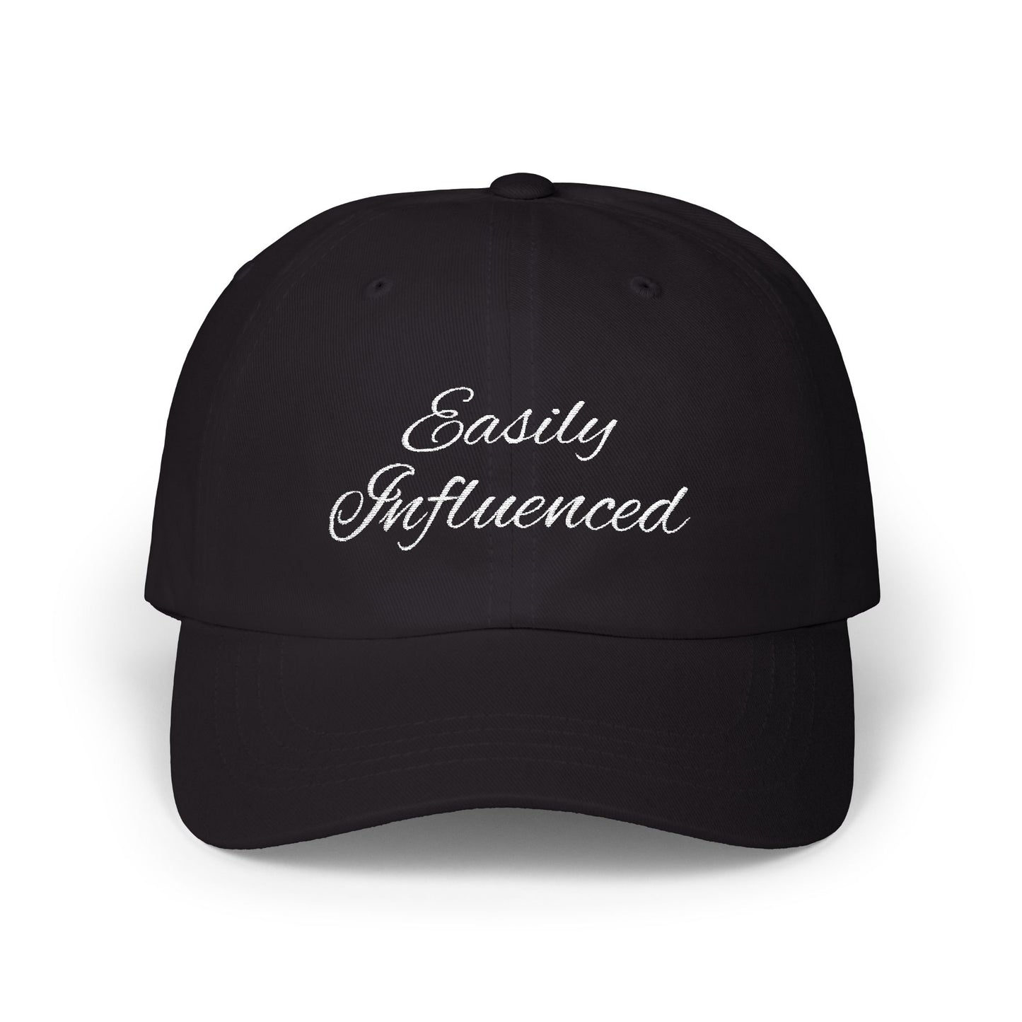 Easily Influenced Cap- Funny Embroidered Cap, Sarcastic Aesthetic for Impulse Shoppers, Social Media Girl Gift